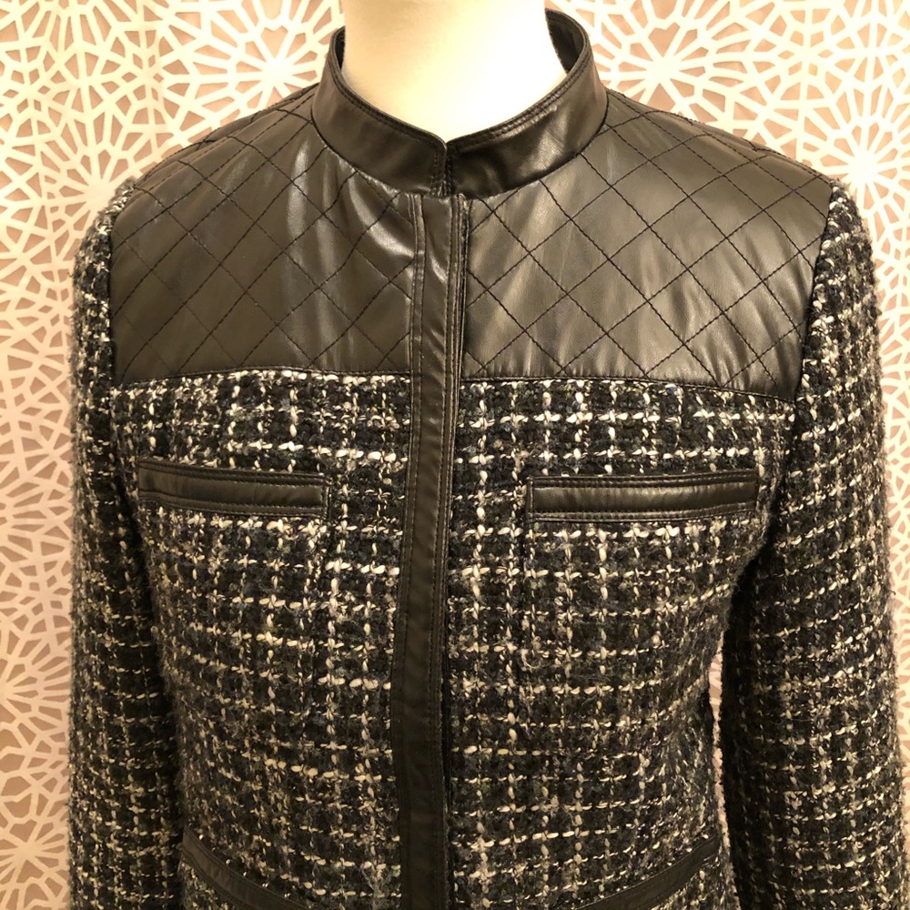 Axcess Chic Black Faux Leather Tweed Jacket - Picture 2 of 8